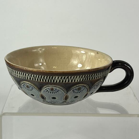 German Blue Flower Coffee Cup Signed Pottery Vtg Unique 1.5" Tea Wine Handarbeit - Picture 3 of 12